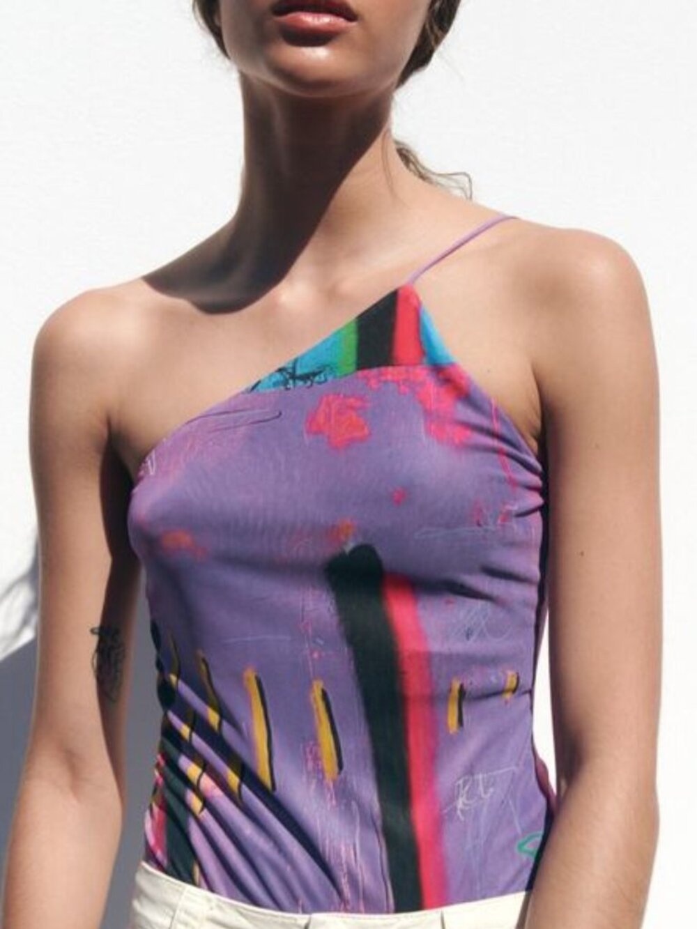 Zara Printed Tulle Bodysuit, Purple Print, NWT, L